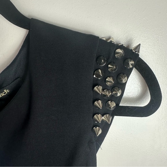 Black Cap Silver Spiked Sleeves Rayon Black Gothic Glam Rock Mini Dress NWT L - Picture 7 of 15